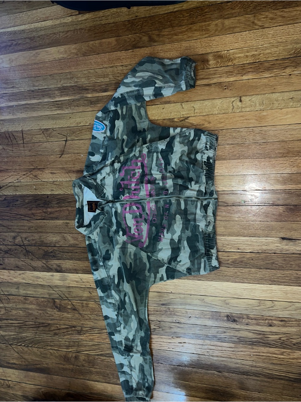 Von Dutch Camo Jean Jacket with Pink Logo